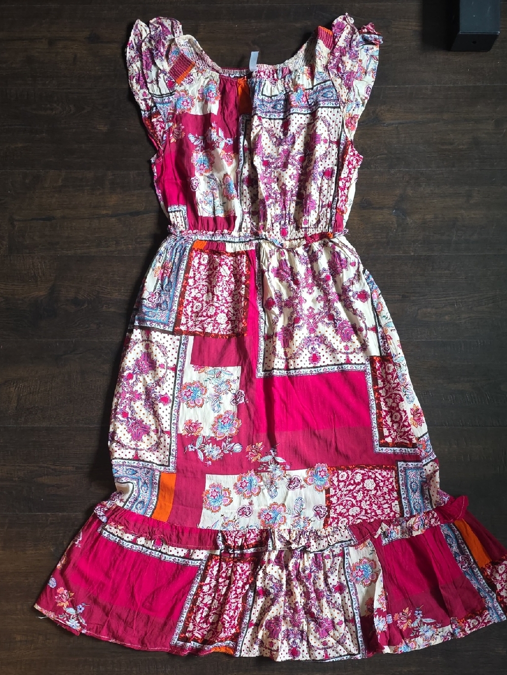 Lapis Boho Patchwork Maxi Dress in Fuchsia & Cream
